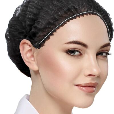 Disposable Bouffant Nylon Caps Free Size Elastic - BLACK CAP  - 100pcs