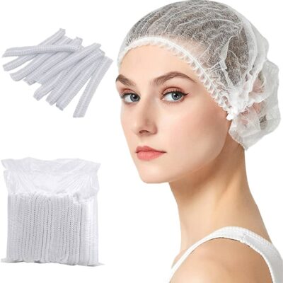 Disposable Bouffant Nylon Caps Free Size Elastic - WHITE CAP - 100pcs