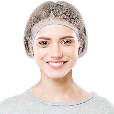 Disposable Bouffant Net Hair Caps With Elastic Edge Thin Nylon - WHITE - 100pcs