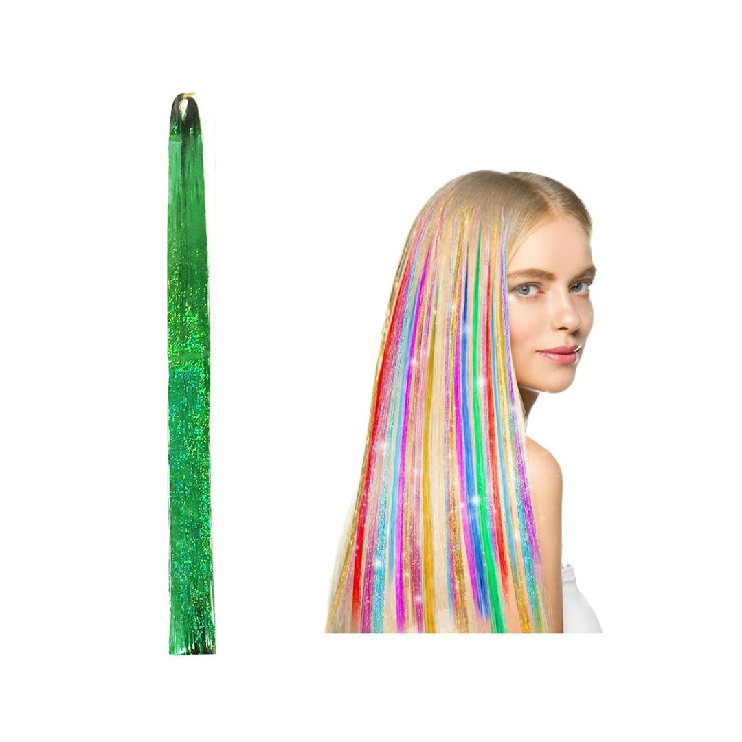 Colorful Fairy Tinsel Hair Extensions – GREEN