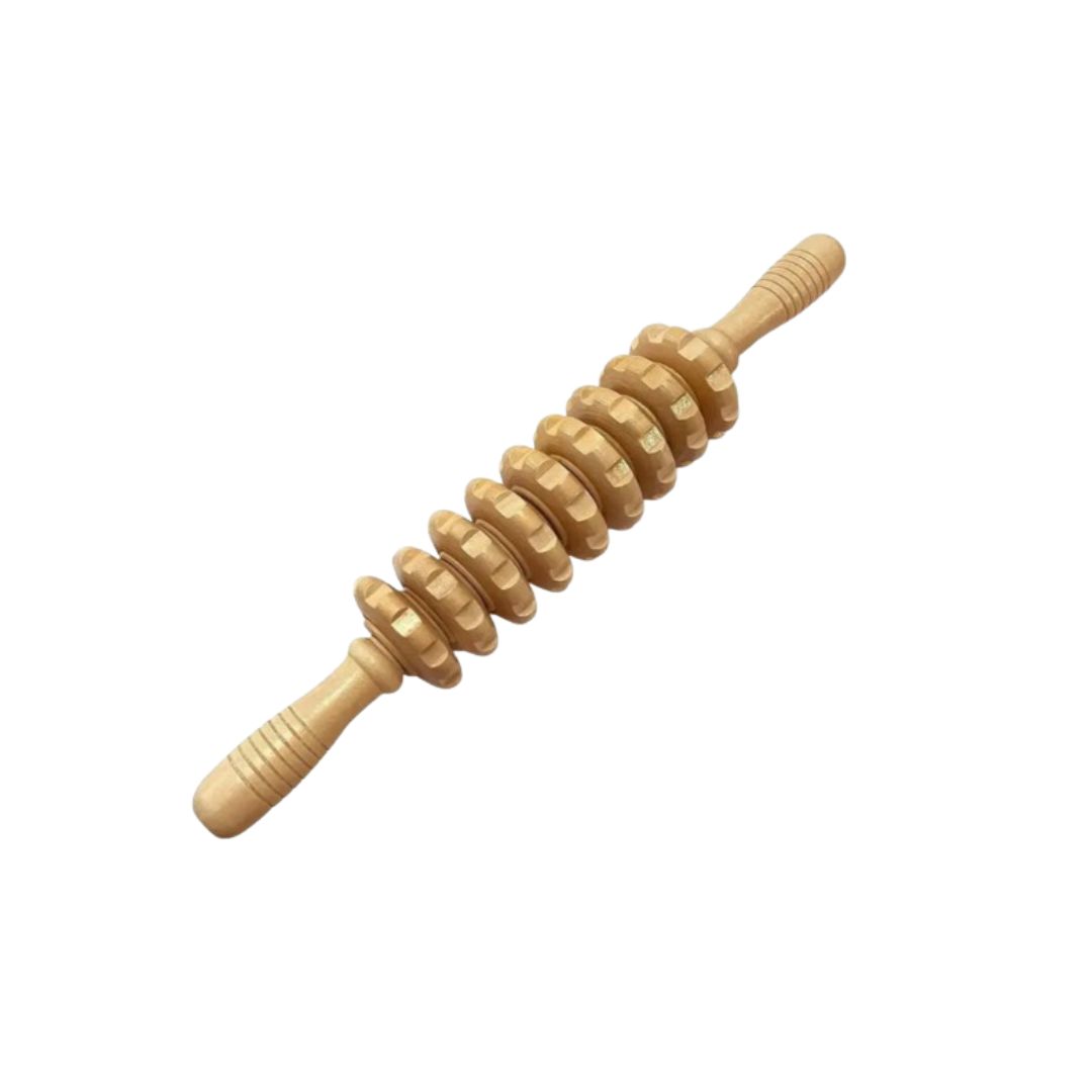 Wooden Nine Wheel Massager For Fascia Cellulite Muscle And Abdomen Body