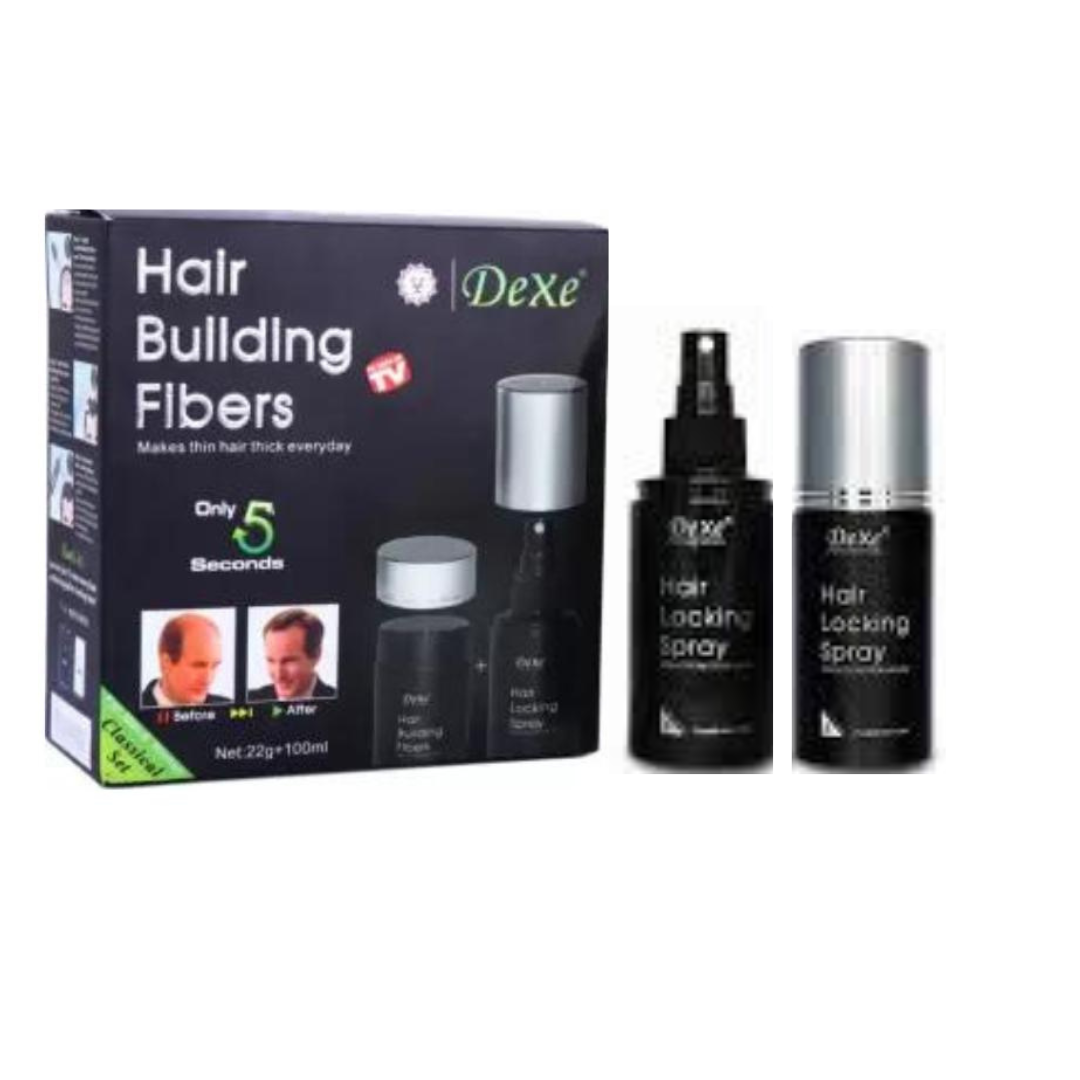 DeXe Combo – Hair Building Fiber (22g) Plus Hair Lock Spray (100ml)  – BLACK