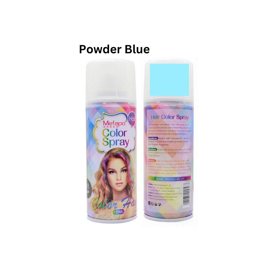 MEFAPO – Temporary Hair Color Spray Non-Damaging Instant Hair Dye – POWDER BLUE  – 120ml
