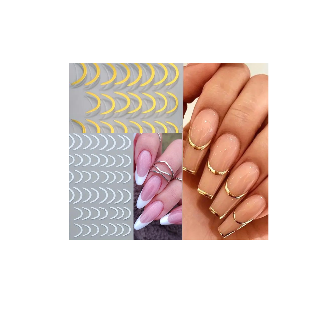 Stickers 3D Nail Art French Tips Swirl Stripe Line – SLIVER And GOLDEN – 2 Set pcs