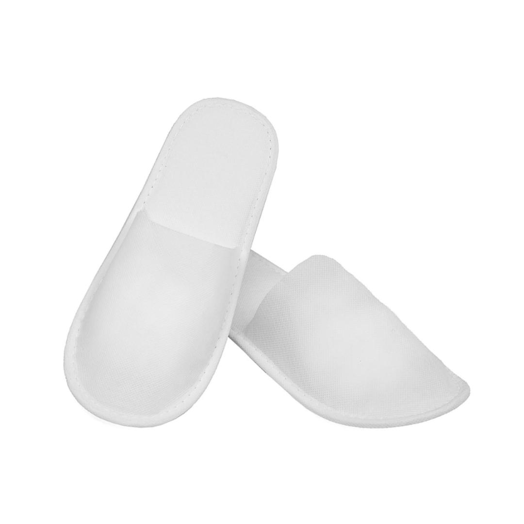 DISPOSABLE NON WOVEN FABRIC SLIPPER – WHITE – Closed – 10 Pairs