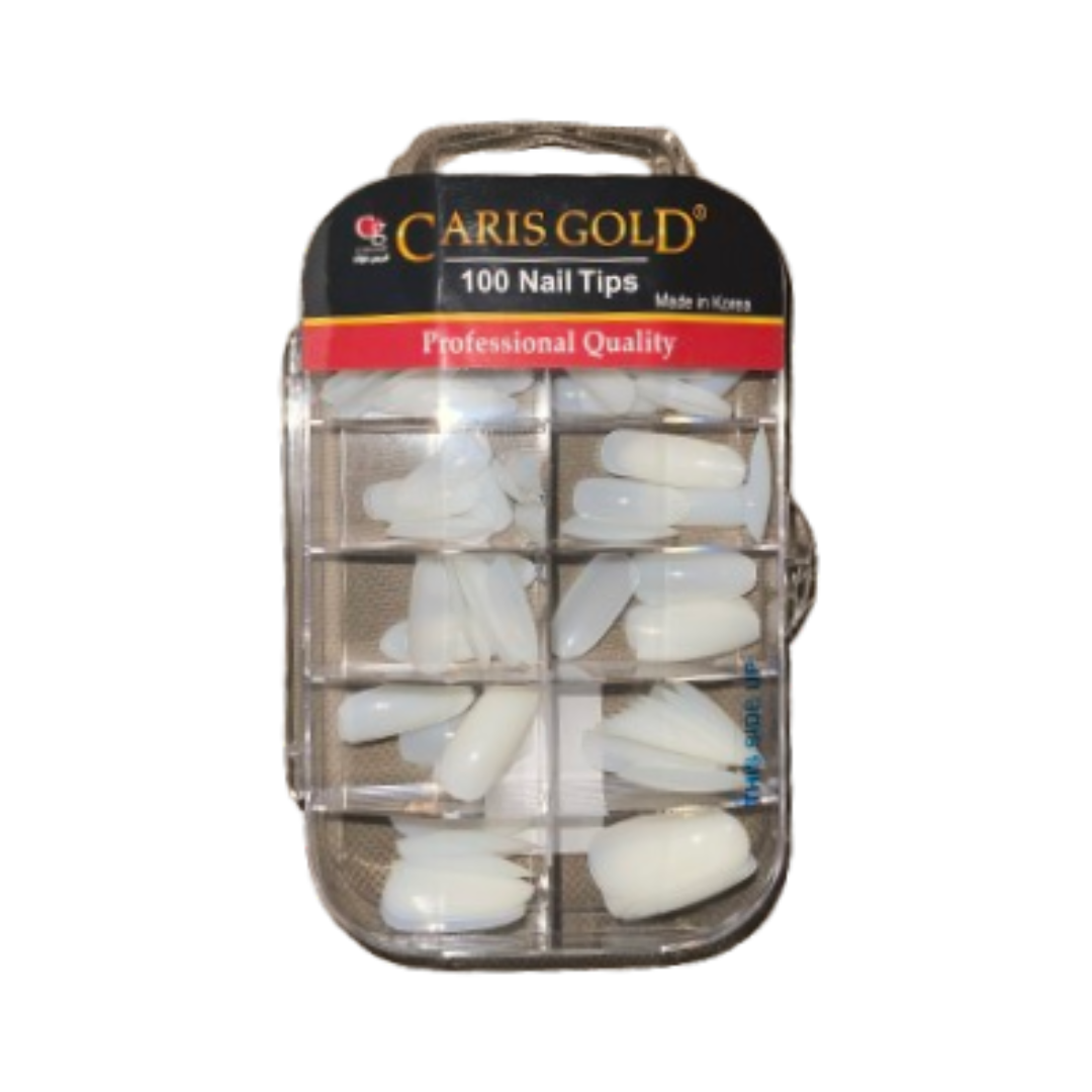 CARIS GOLD- Normal Nail Extension – Natural White – Almond Shaped – 100PCS)