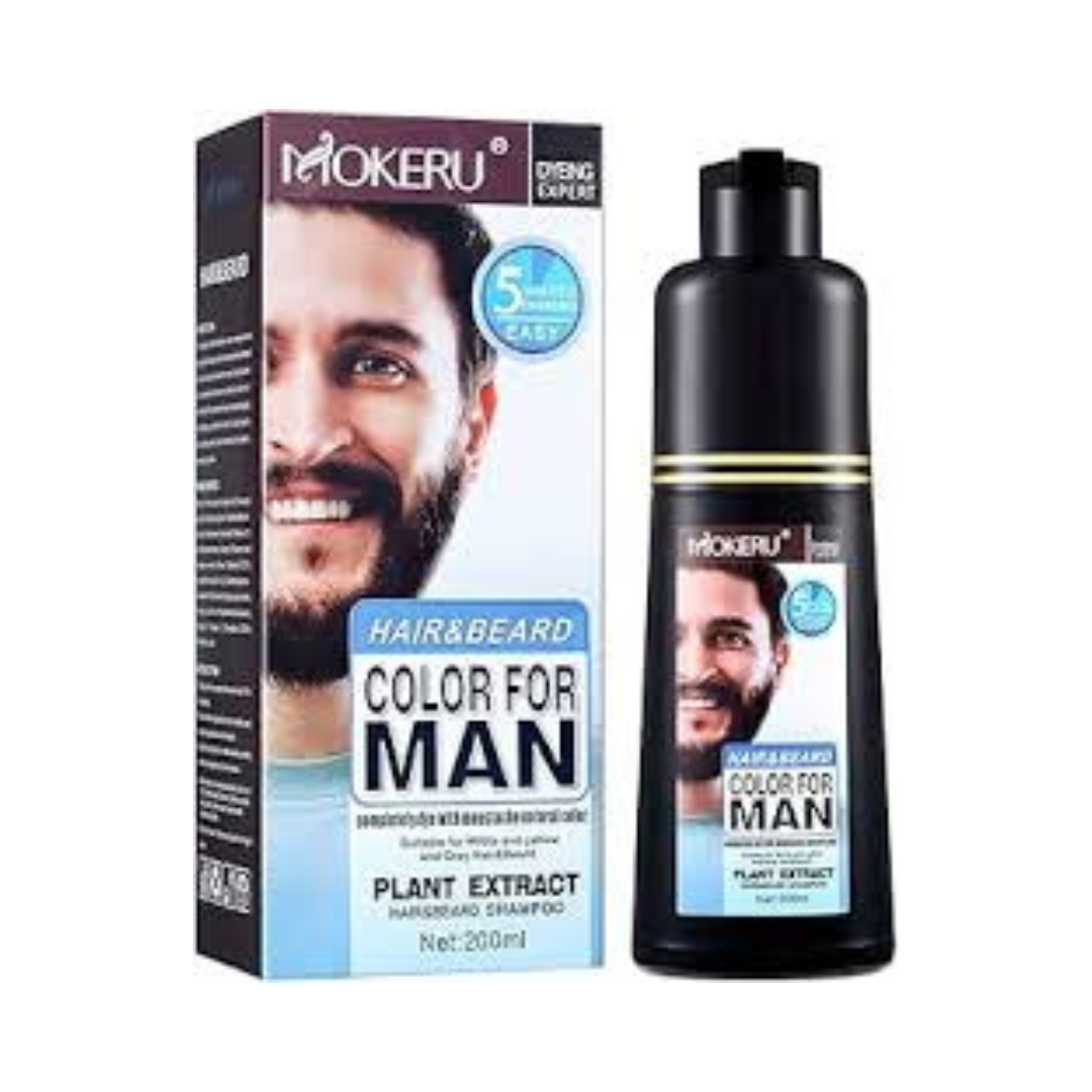 MOKERU – Hair & Beard Dye for Men Black, Long Lasting Beard color for men,Black Mustache & Beard Dye Shampoo,100% Gray Hair Coverage in Minutes – 200ml