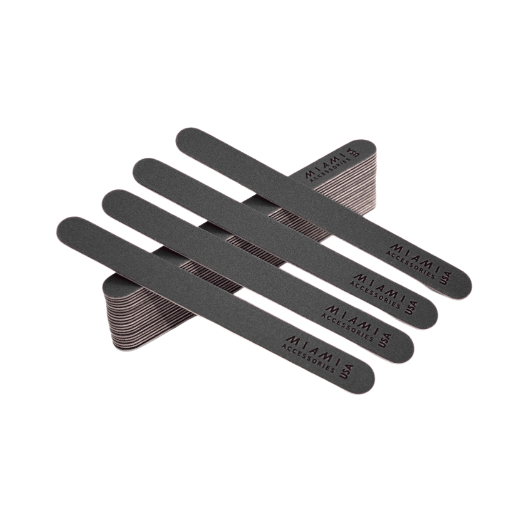 MIAMI – Wooden Emery Nail File Thin – Black – USA –  24pcs