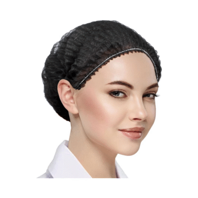Disposable Bouffant Nylon Caps Free Size Elastic - BLACK CAP  - 100pcs