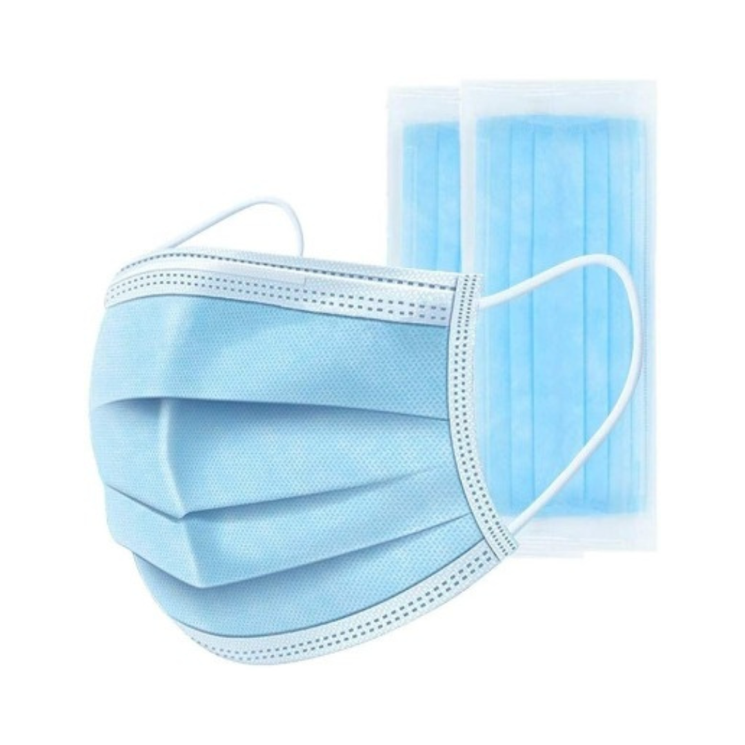 Face Masks 3 Ply Ear Loop Tie On Blue – 50 Pieces