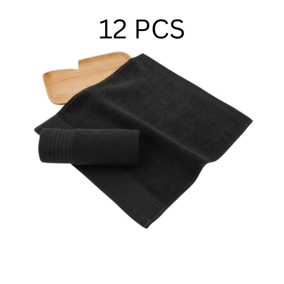 HHH – BLACK 12pcs 100% Cotton Square face Towel Set, 12pcs 35*35cm, Super Absorbent and Soft