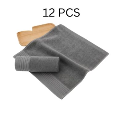 HHH - GRAY 12pcs 100% Cotton Square face Towel Set, 12pcs 35*35cm,  Super Absorbent and Soft
