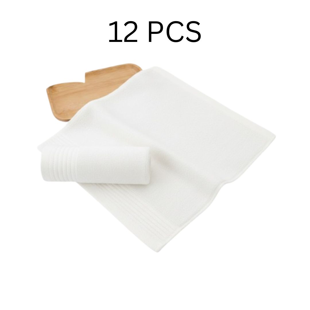 HHH – WHITE 12pcs 100% Cotton Square face Towel Set, 12pcs 35*35cm, Super Absorbent and Soft