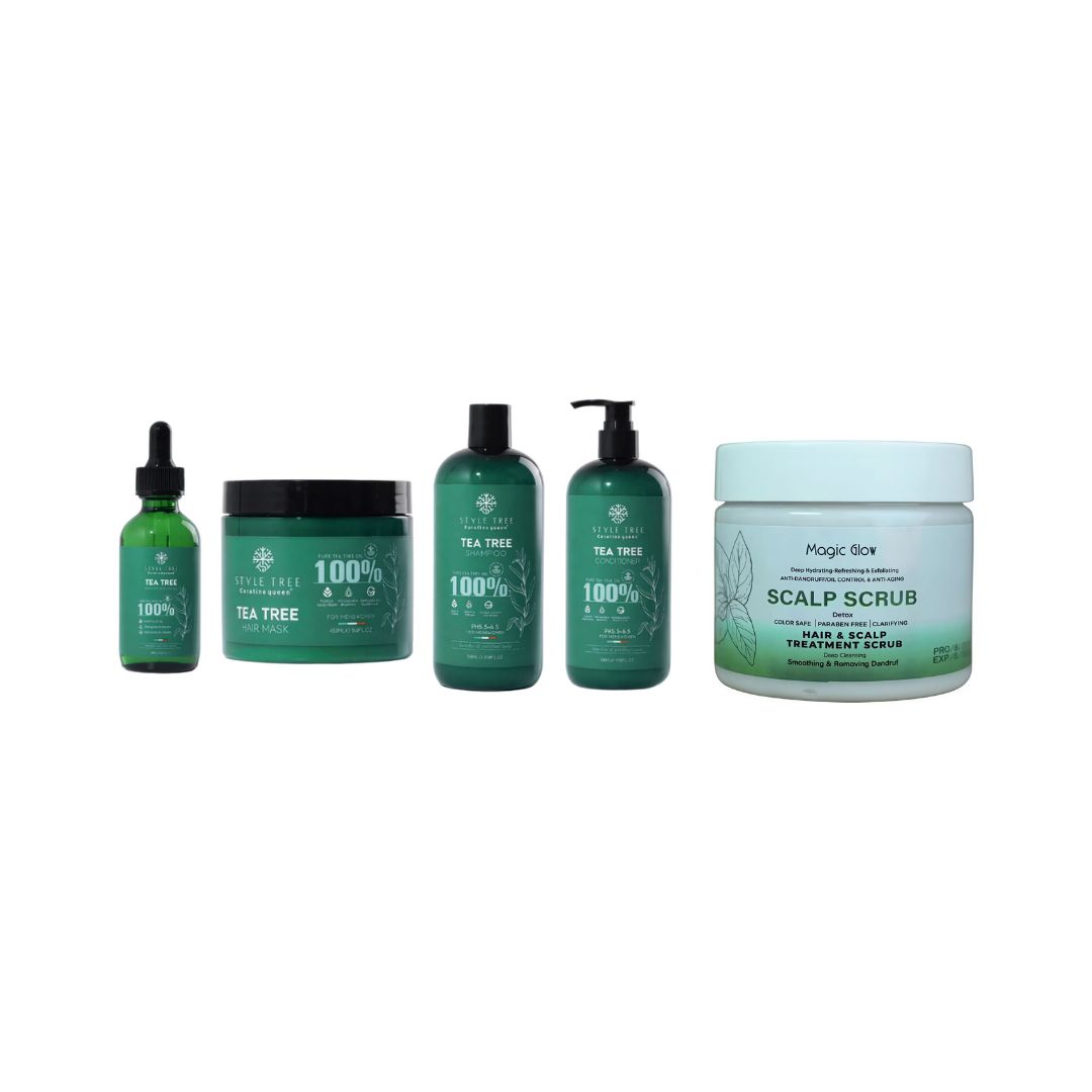 TEA TREE – 100% Natural Organic RichTea Tree SHAMPOO, CONDITIONER, Hair MASK and SYRUM oil and Scalp Scrub set